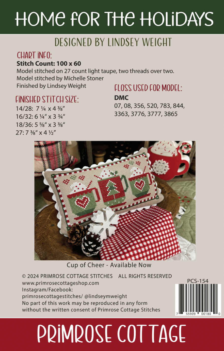 Home for the Holidays Cross Stitch by Lindsey Weight of Primrose Cottage - PAPER Pattern