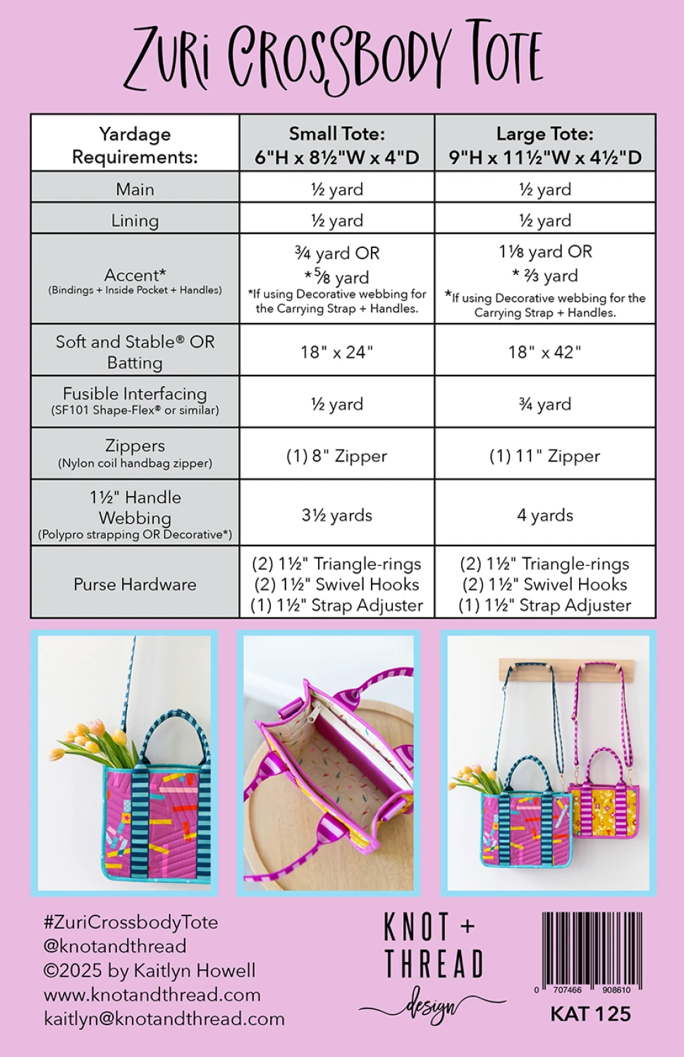 Zuri Crossbody Tote Quilt Pattern by Knot + Thread Designs - Paper Pattern