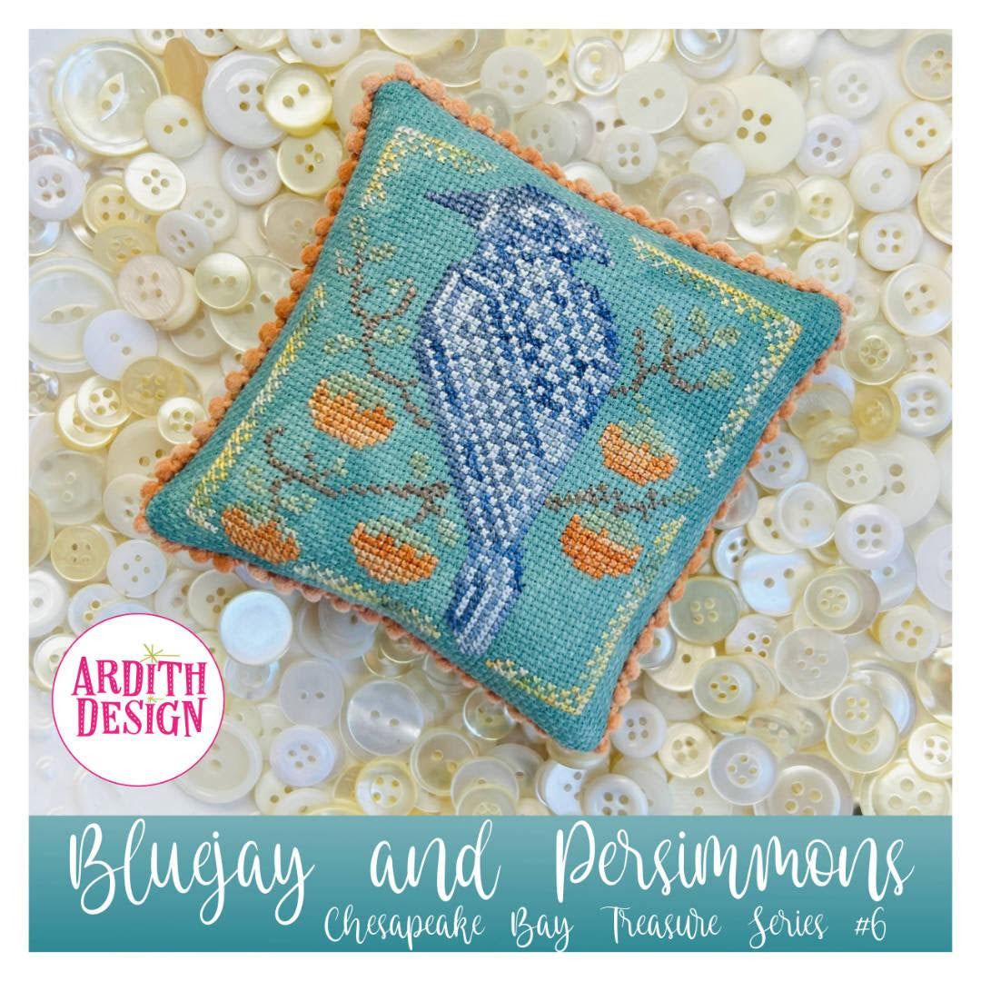 Pre-Order - Bluejay and Persimmons Cross Stitch by Ardith Design - Paper Pattern