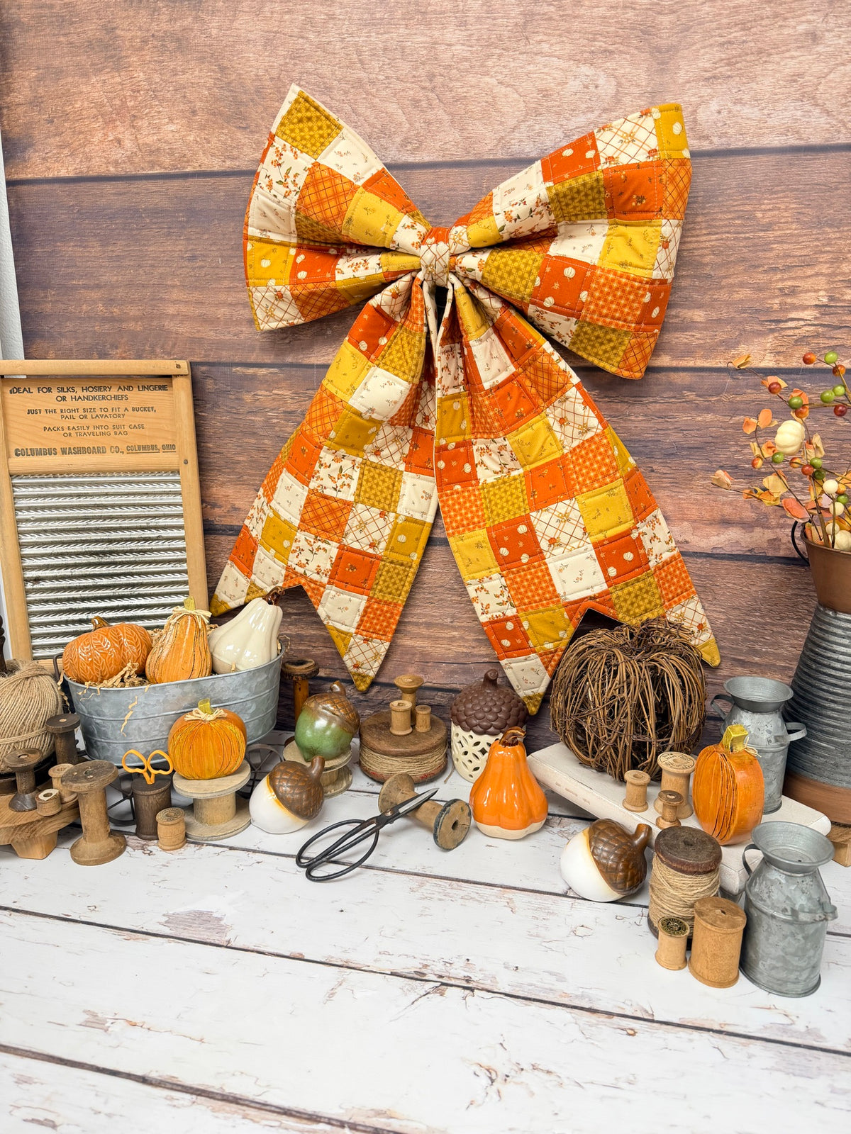 Autumn Patchwork Quilted Bow Kit Using Bountiful by Sandy Gervais for Riley Blake Desings Using Brooklyn Dawn Quilt Co Quilted Bow Pattern