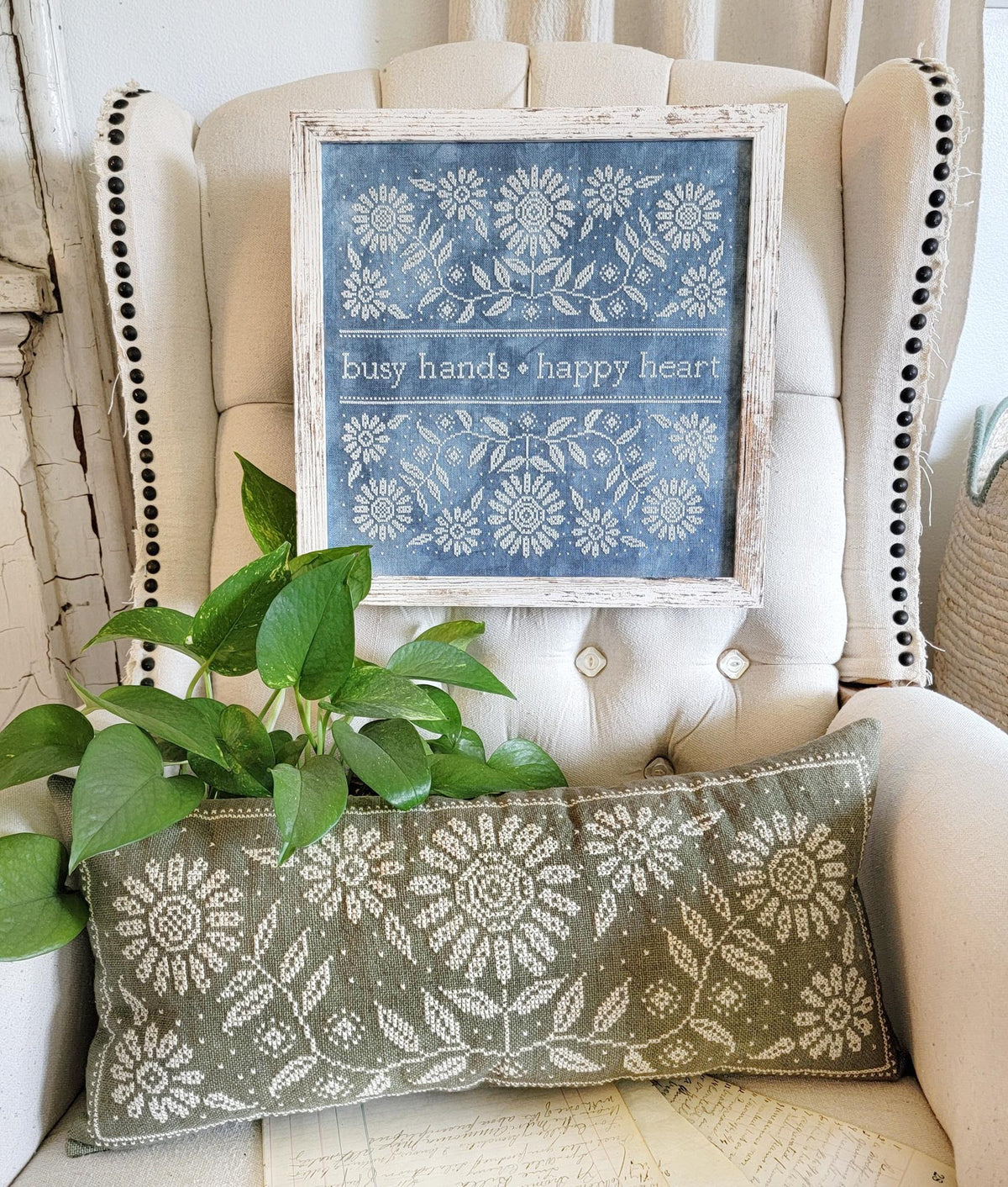 Busy Hands Happy Heart Cross Stitch by Liz Mathews - Paper Pattern