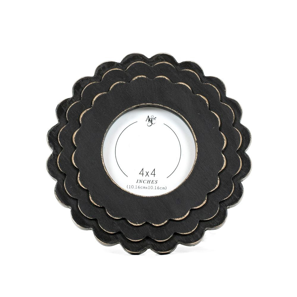 Round Scallop Frame Black | Scalloped Collection | 8x8x1 photo frame (4x4)     12089