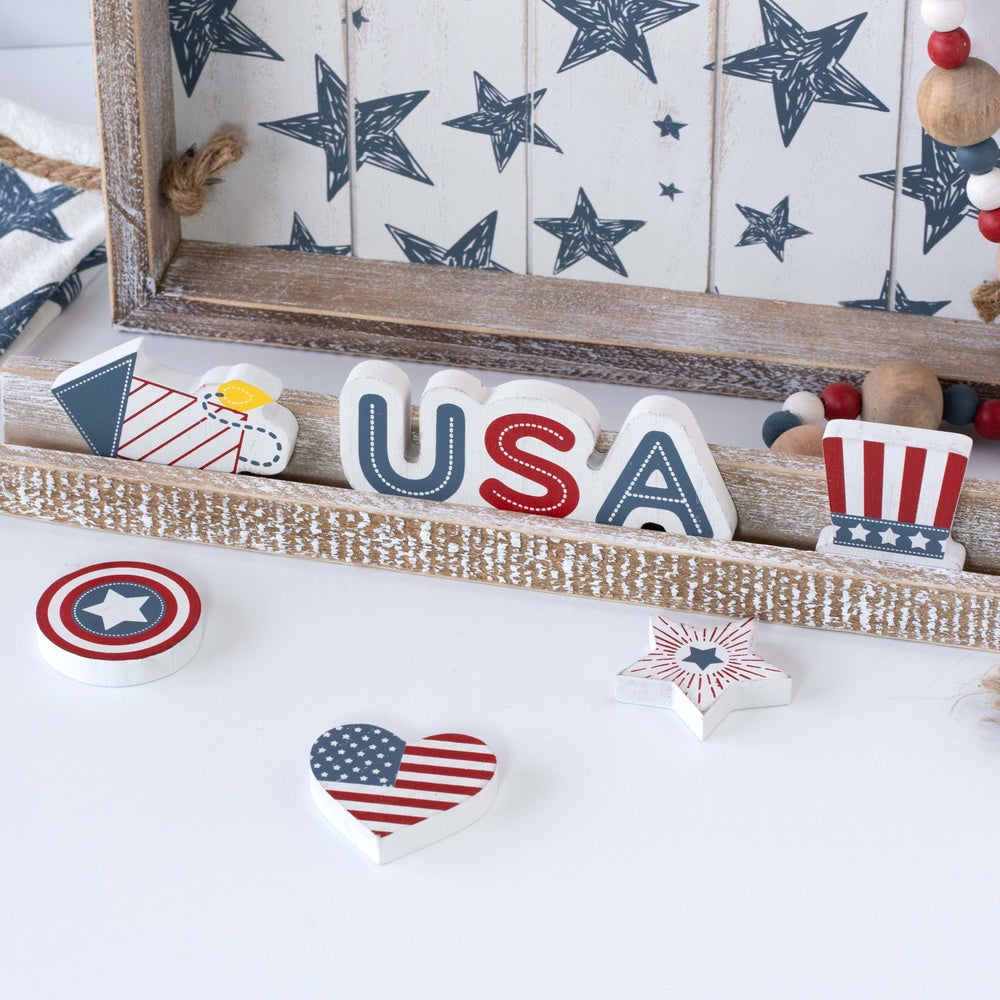 America | Stars &amp; Stripes Collection | 3x2x.25 wood shapes set of six     45125