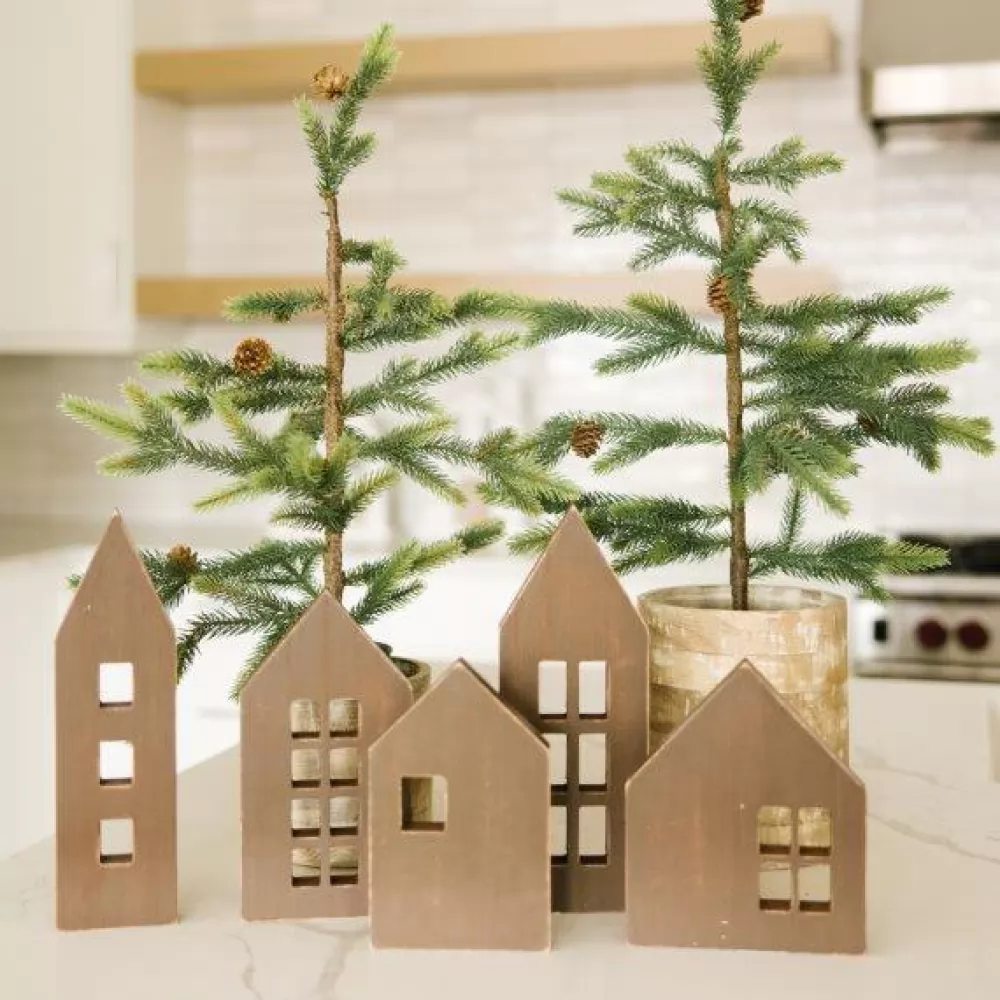 Houses (brown) | Winter Wishes Collection | 6x8, 3x12, 5x9x1 wood cutout set of five | 71098