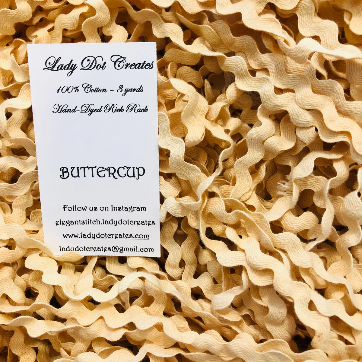 Ric Rac Trim - Buttercup Hand-Dyed 100% Cotton Half Inch by Lady Dot Creates