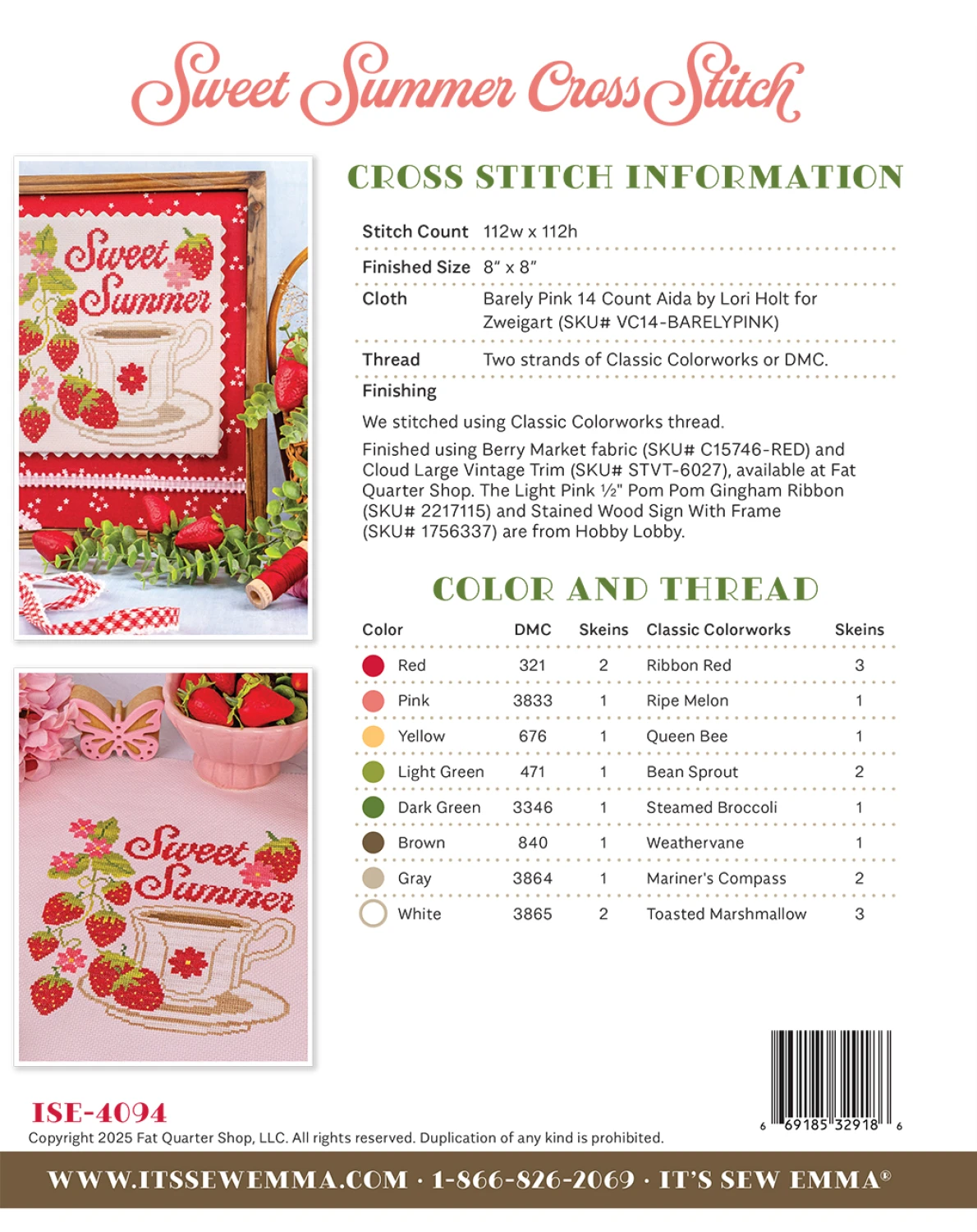 Sweet Summer Cross Stitch by It&#39;s Sew Emma - Paper Pattern