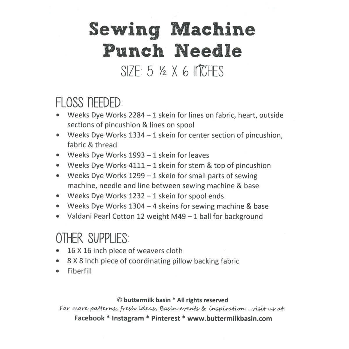Sewing Machine Punch Needle by Buttermilk Basin  - Paper Pattern