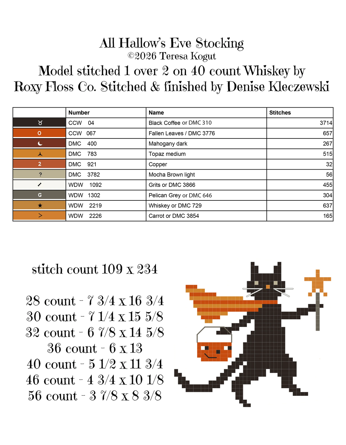 All Hallows Eve Stocking Cross Stitch by Teresa Kogut - Paper Pattern