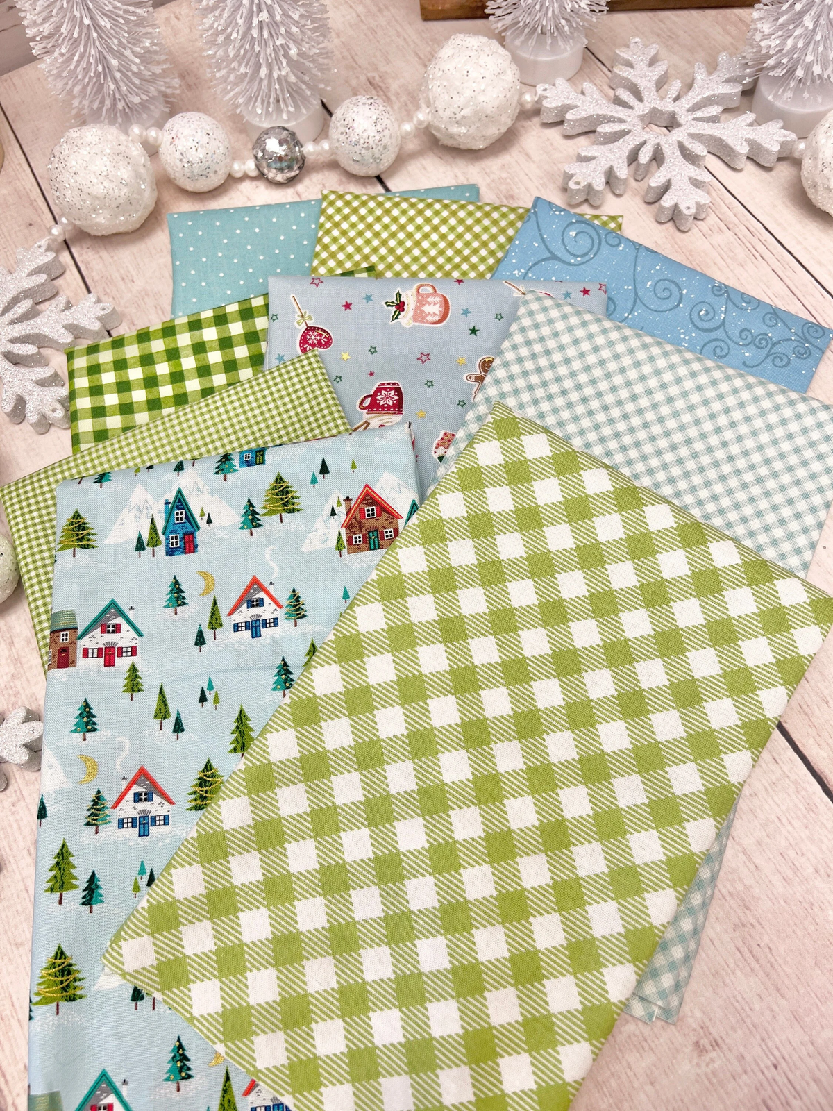 Blue &amp; Green Christmas Bundle - 9 Fat Quarters Curated by Primrose Cottage FQB-088