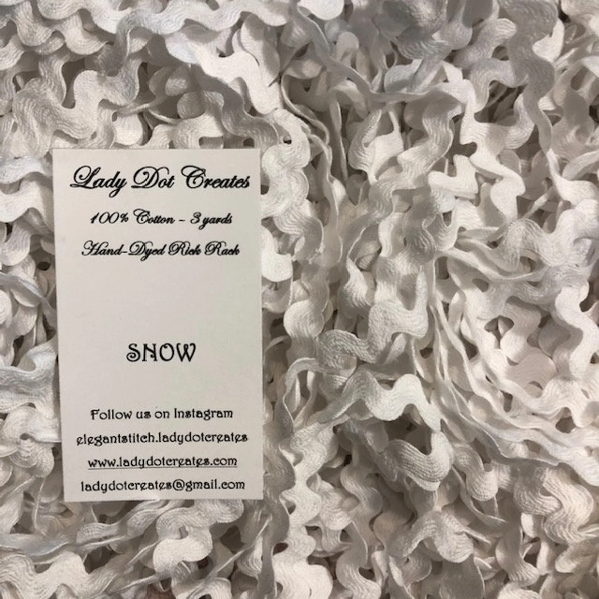 Ric Rac Trim - Snow Hand-Dyed 100% Cotton Half Inch by Lady Dot Creates