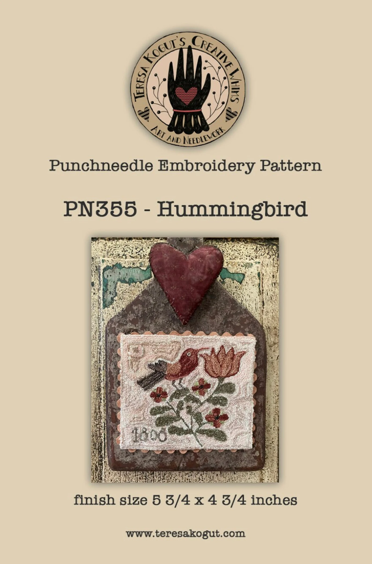 Hummingbird Punchneedle Embroidery by Teresa Kogut - Paper Pattern