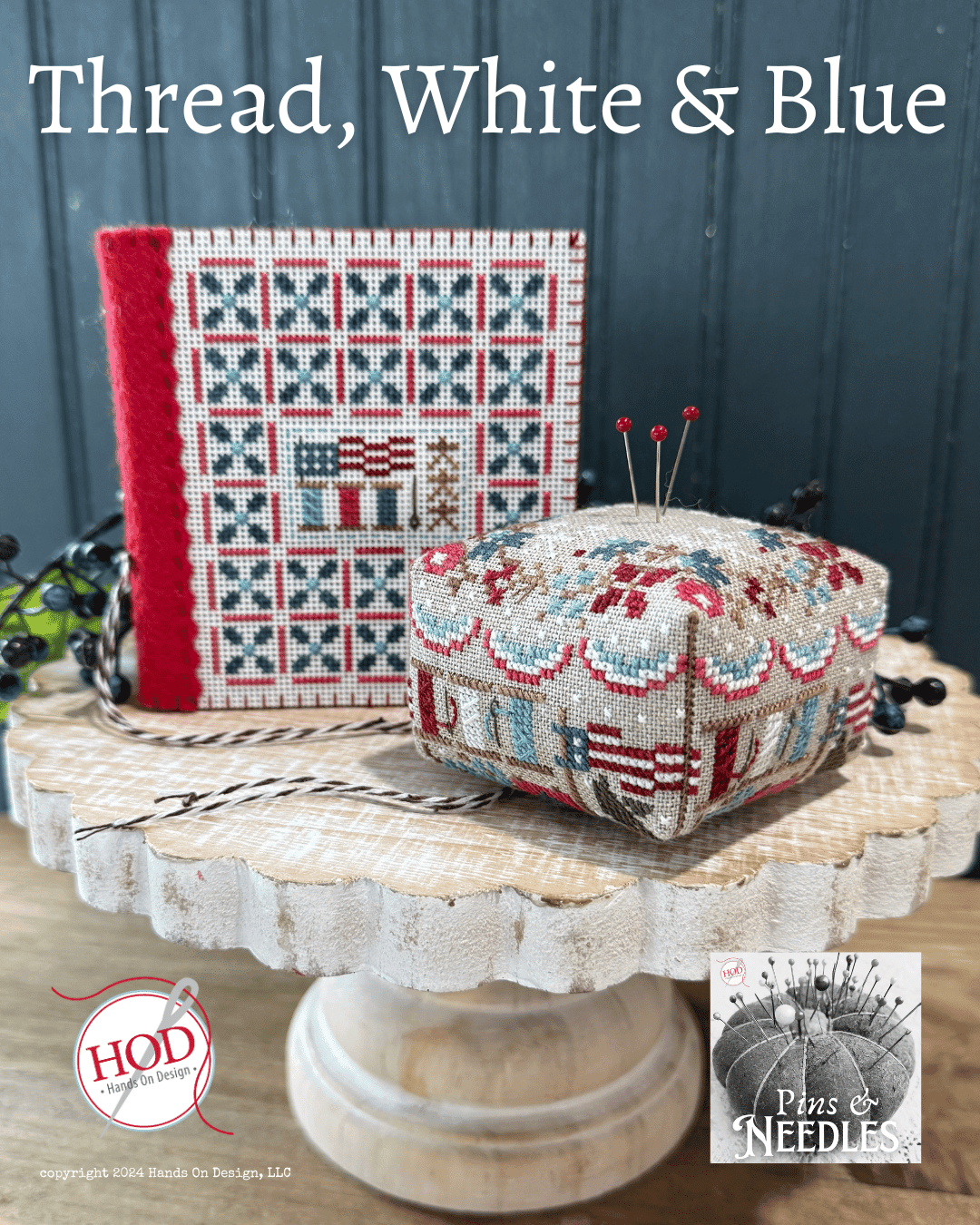 Thread, White &amp; Blue Cross Stitch by Hands On Design - Paper Pattern