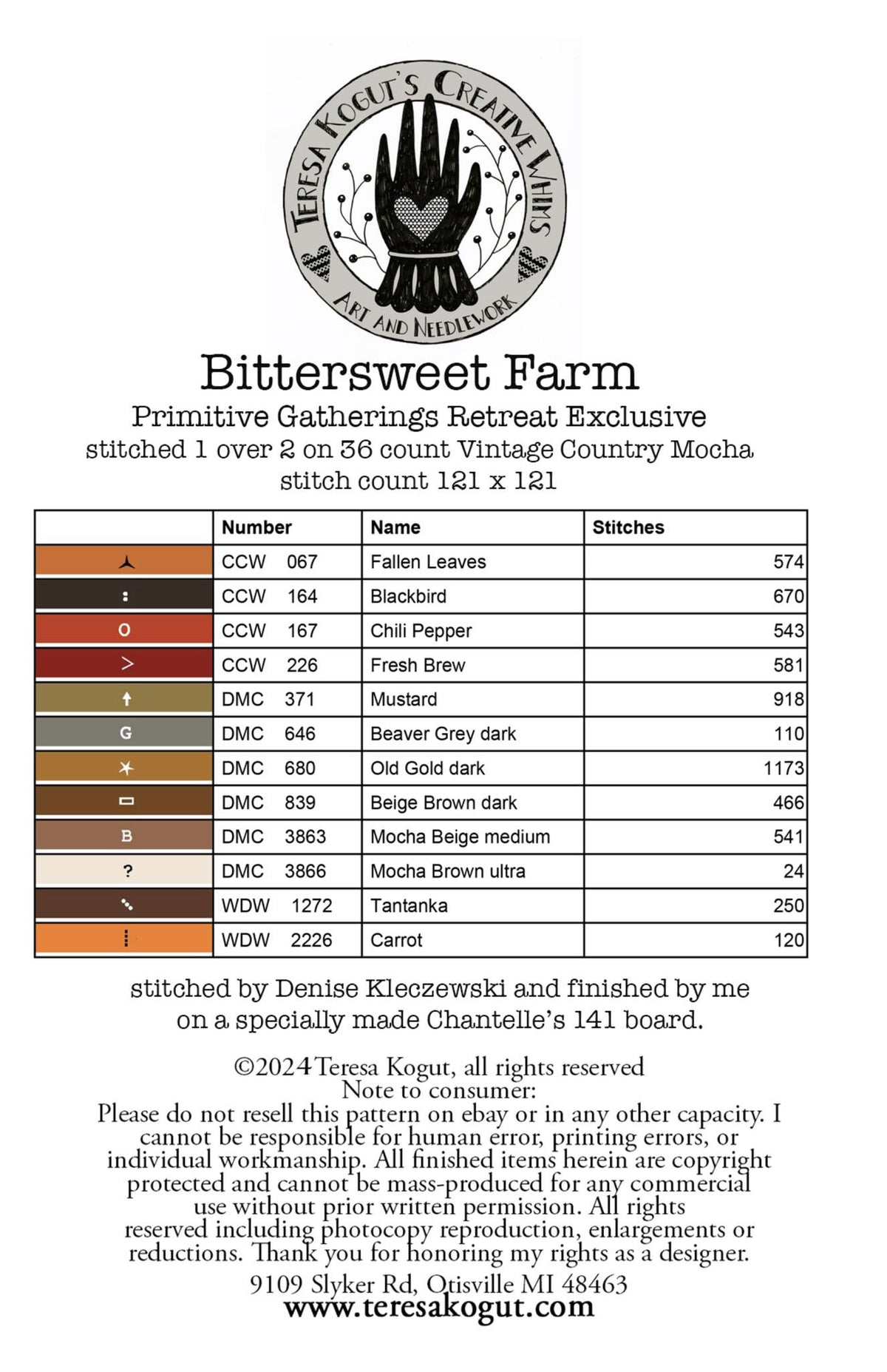Bittersweet Farm Cross Stitch by Teresa Kogut - Paper Pattern