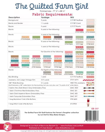 The Quilted Farm Girl Quilt Pattern by Lori Holt of Bee in my Bonnet - Paper Pattern