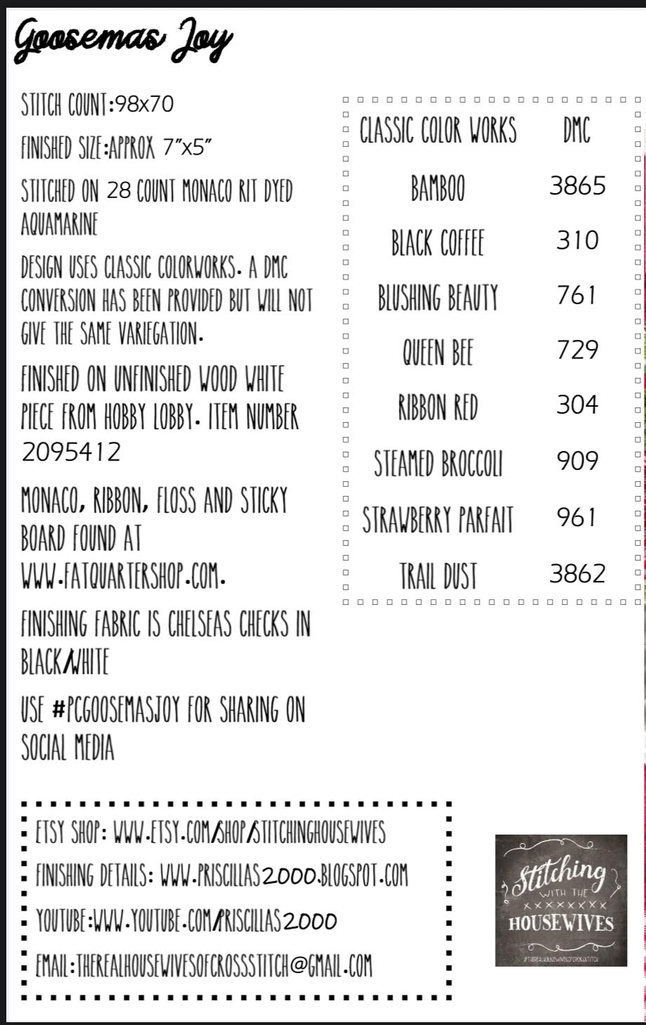 Goosemas Joy Cross Stitch by Stitching With The Housewives - Paper Pattern