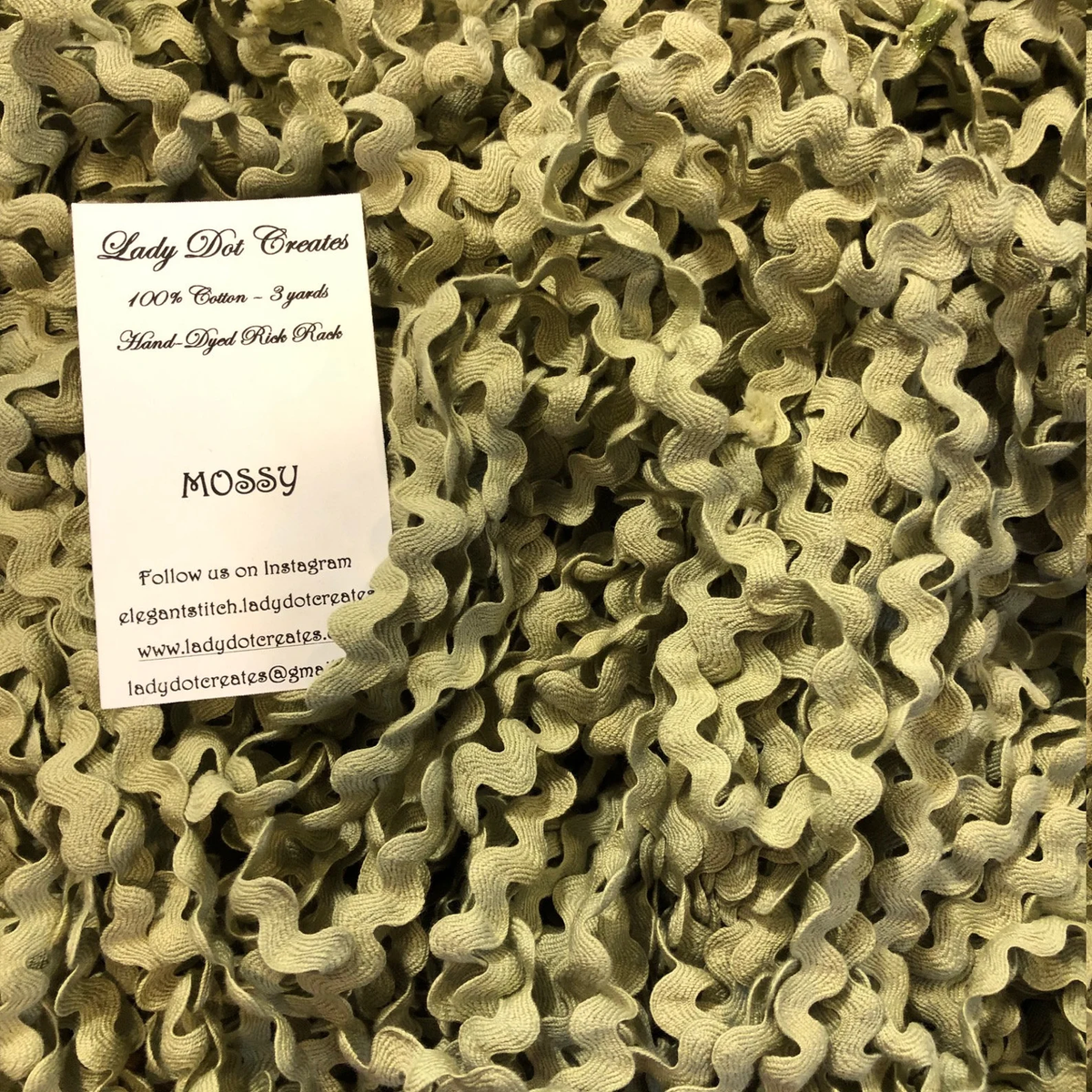 Ric Rac Trim - Mossy Hand-Dyed 100% Cotton Half Inch by Lady Dot Creates