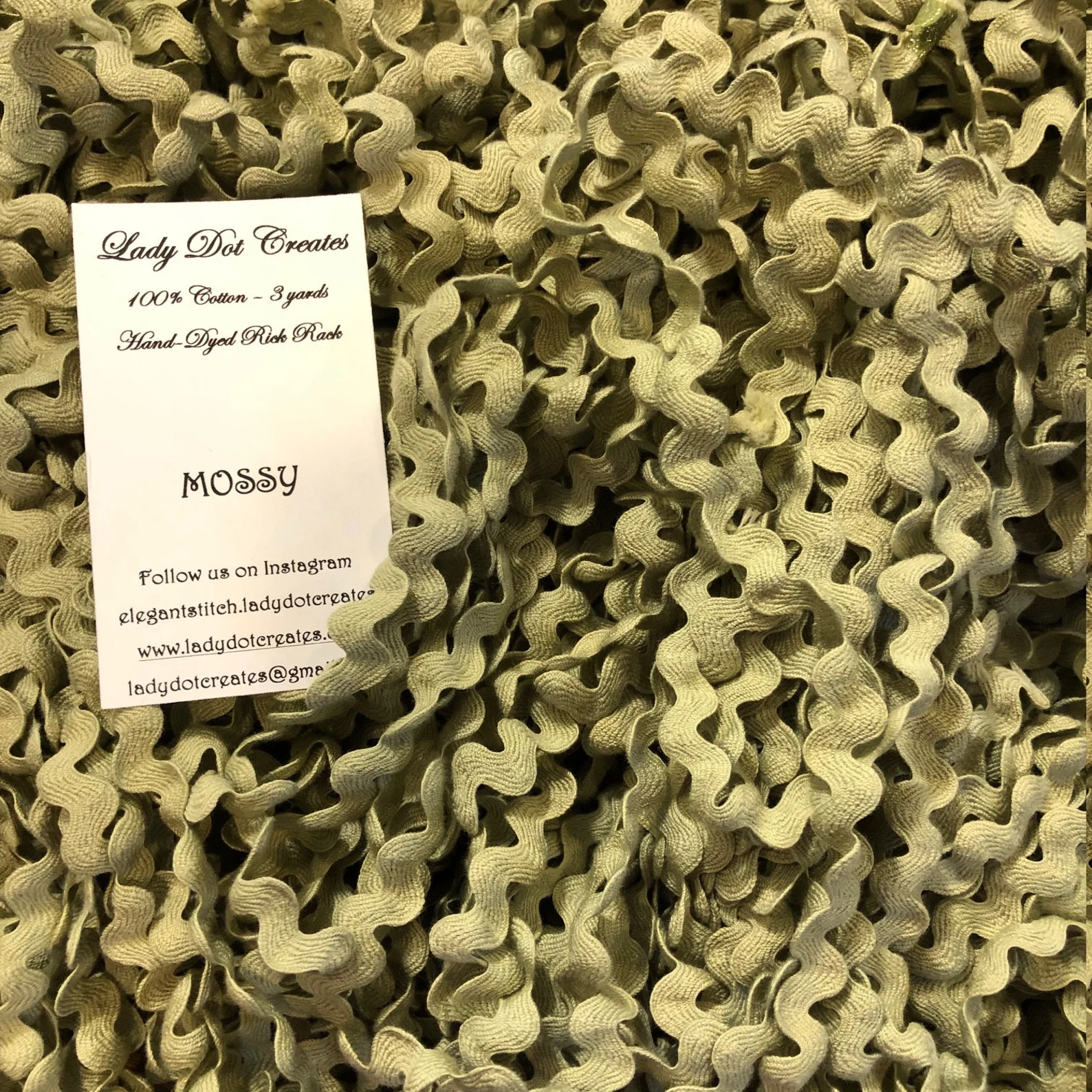 Hand Dyed Ric Rac Ric Rac Trim - Mossy Hand-Dyed 100% Cotton Half Inch by Lady Dot Creat ...