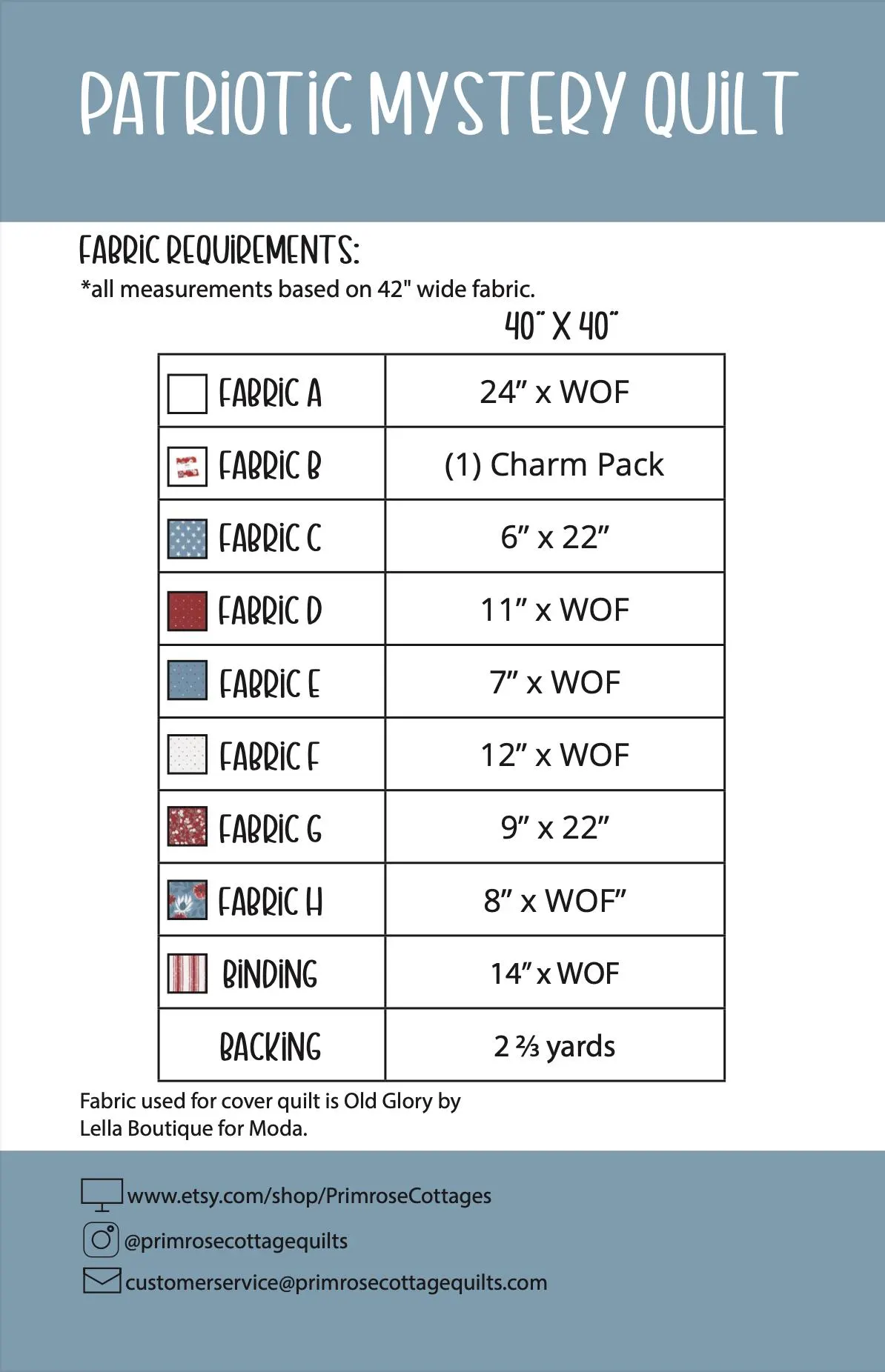 Patriotic Mystery - by Lindsey Weight of Primrose Cottage Quilts - Quilt PDF Pattern