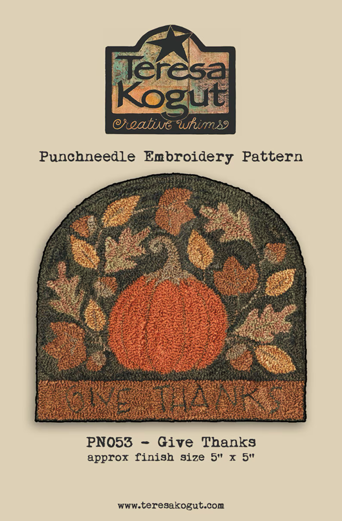 Give Thanks Punchneedle Embroidery by Teresa Kogut - Paper Pattern