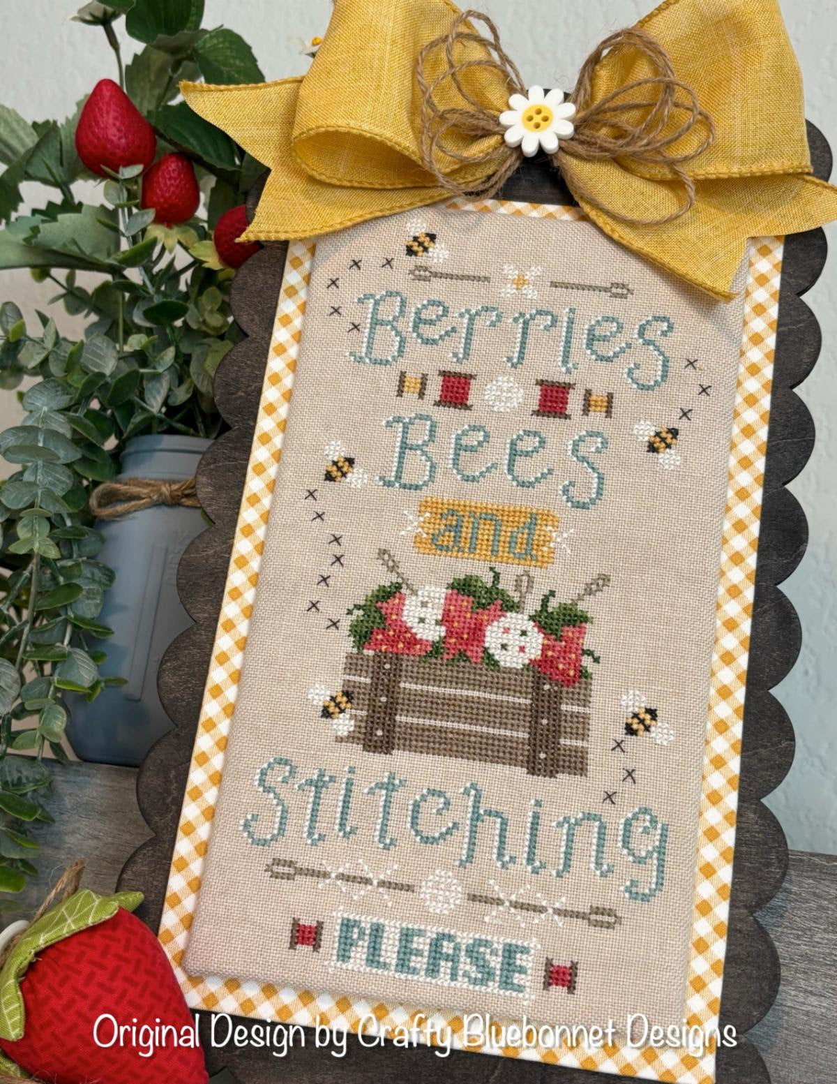 Berries, Bees, and Stitching Please Cross Stitch by Crafty Bluebonnet - Paper Pattern