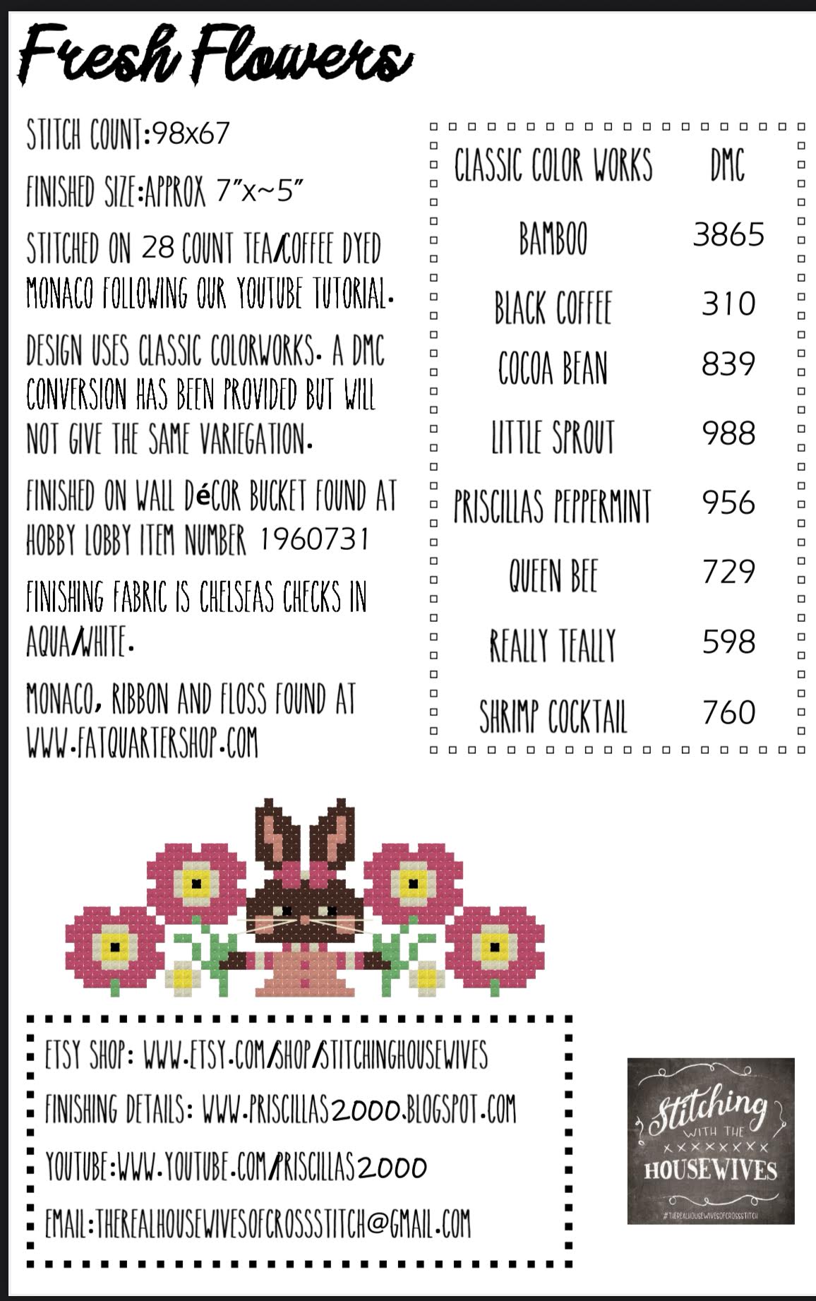 Fresh Flowers Cross Stitch by Stitching with the Housewives - Paper Pattern