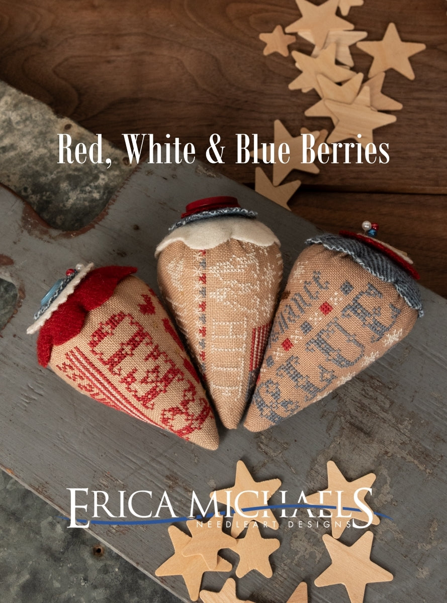 Red, White, & Blue Berries Cross Stitch by Erica Michaels - Paper Pattern