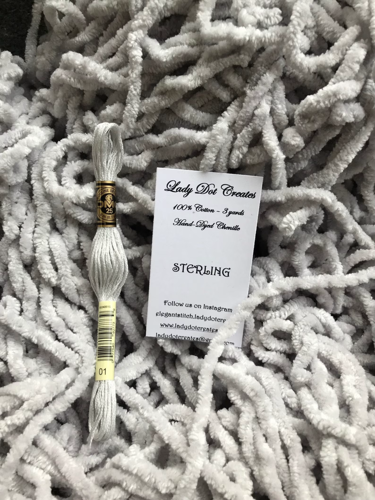 Chenille Trim - Sterling Hand-Dyed 100% Cotton  by Lady Dot Creates
