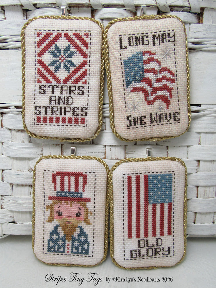 Stripes Tiny Tags Cross Stitch by Kiralyn's Needlearts - PAPER Pattern