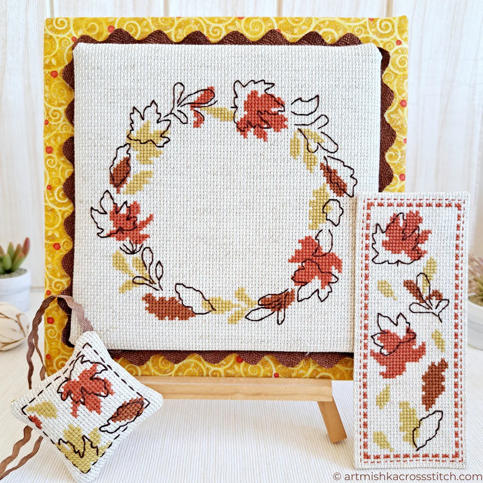 Pre-Order - Fall Wreath (set of 3) Cross Stitch by Artmishka - Paper Pattern