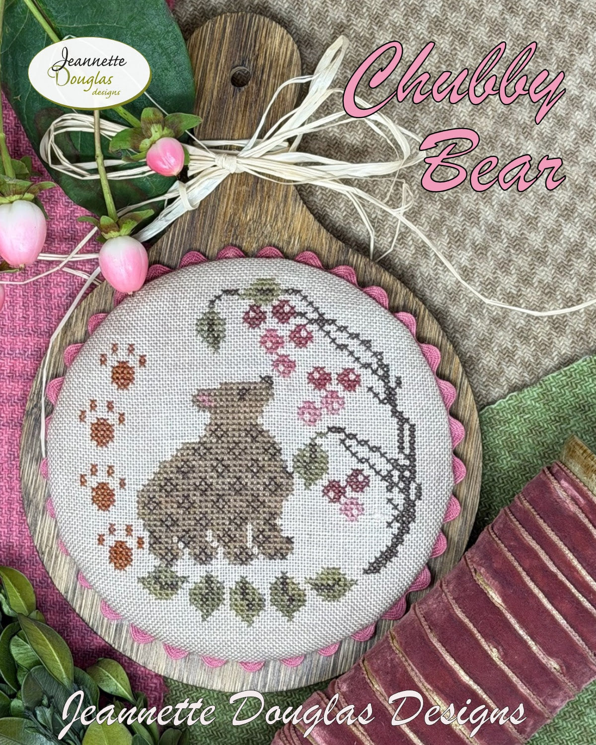 PRE-ORDER - Chubby Bear Cross Stitch by Jeannette Douglas Designs - Paper Pattern