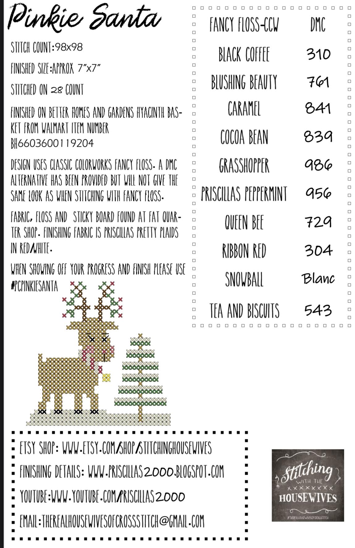 Pinkie Santa Cross Stitch by Stitching with Housewives - Paper Pattern