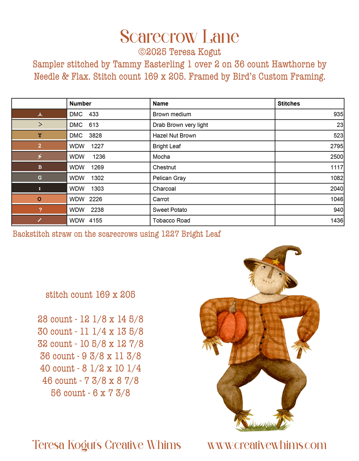 Scarecrow Lane Cross Stitch by Teresa Kogut - Paper Pattern