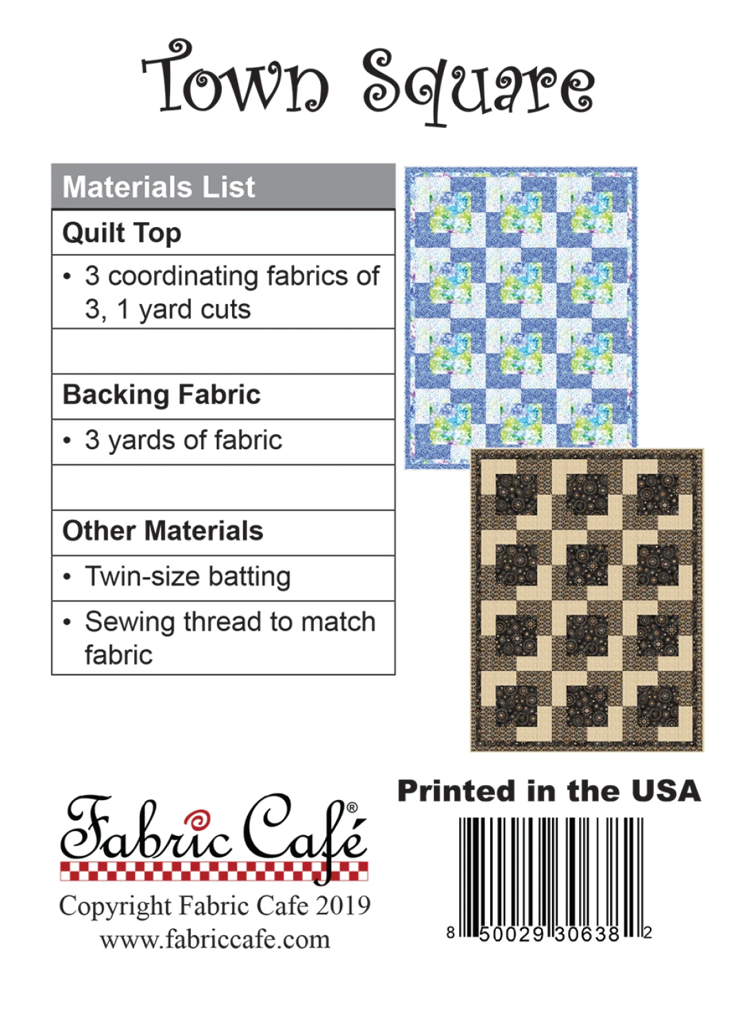 Town Square Quilt Pattern by Fabric Cafe - Paper Pattern