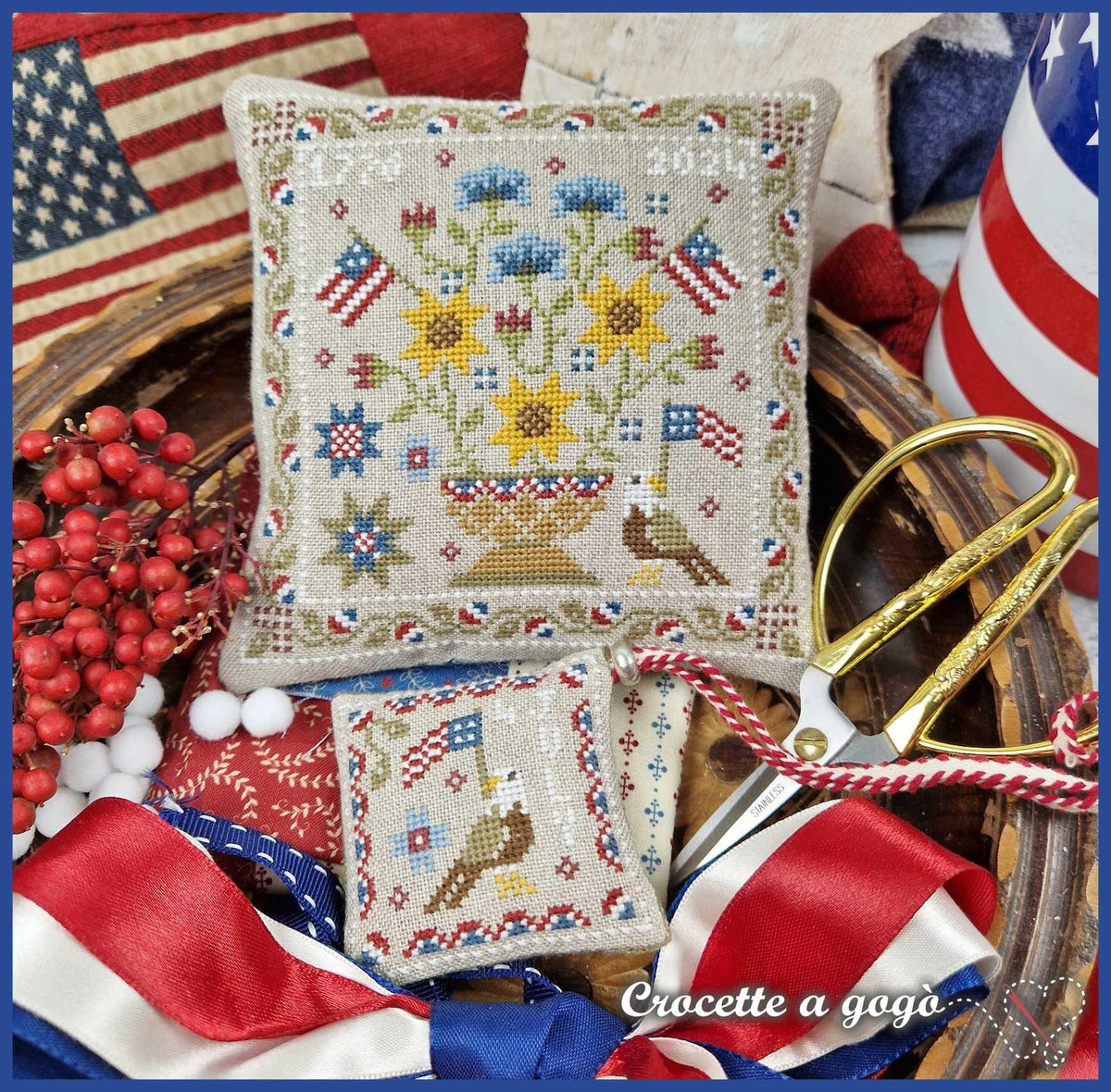 Patriotic Basket Cross Stitch by Crocette A Gogò - Paper Pattern