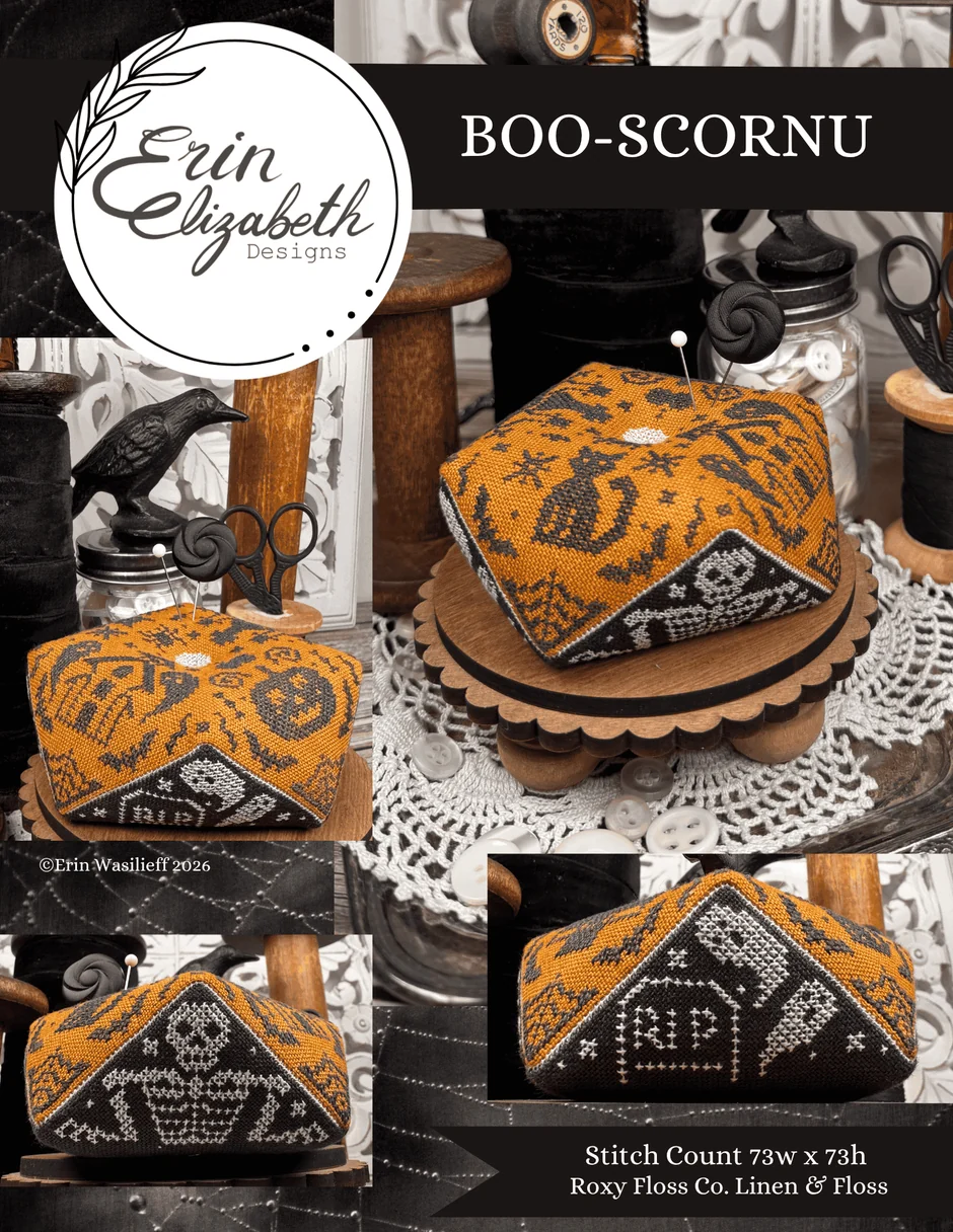 Boo-Scornu Cross Stitch by Erin Elizabeth - Paper Pattern