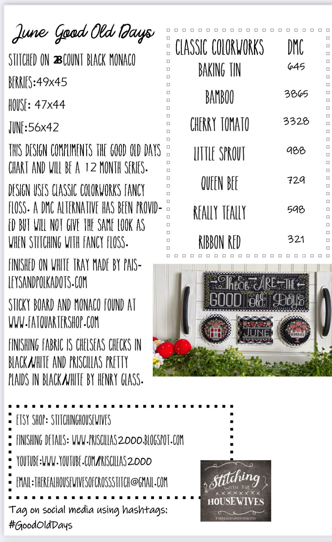 Good Old Days Minis: June Cross Stitch by Stitching With The Housewives - Paper Pattern