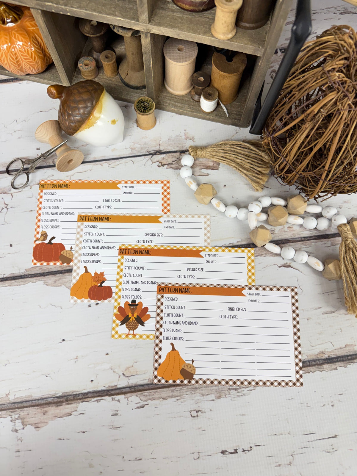 Set of 4 Autumn Stitch Cards Designed by Lindsey Weight of Primrose Cottage
