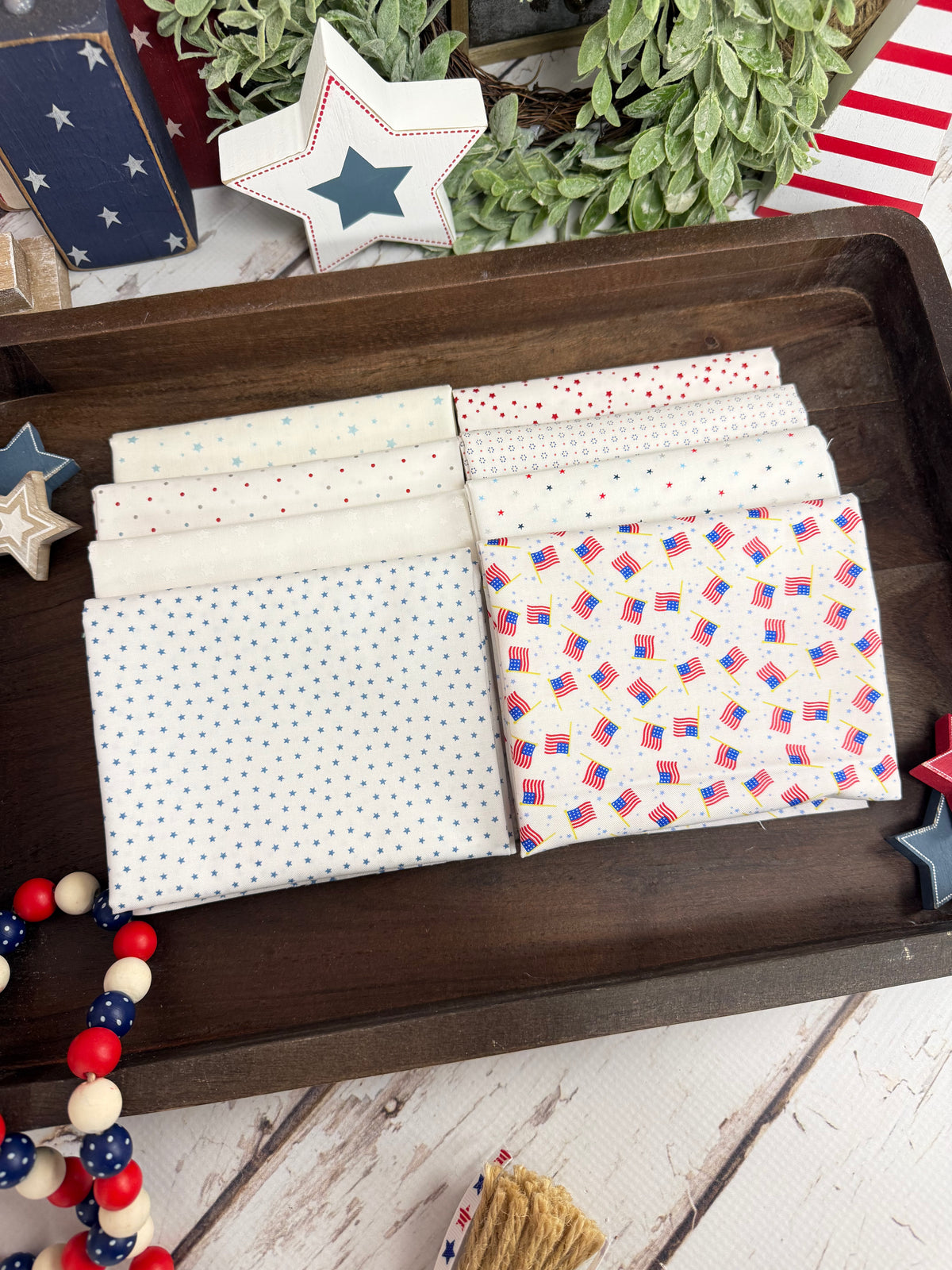 Patriotic Low Volume Bundle Curated by Primrose Cottage - 8 Piece Fat Quarter Bundle