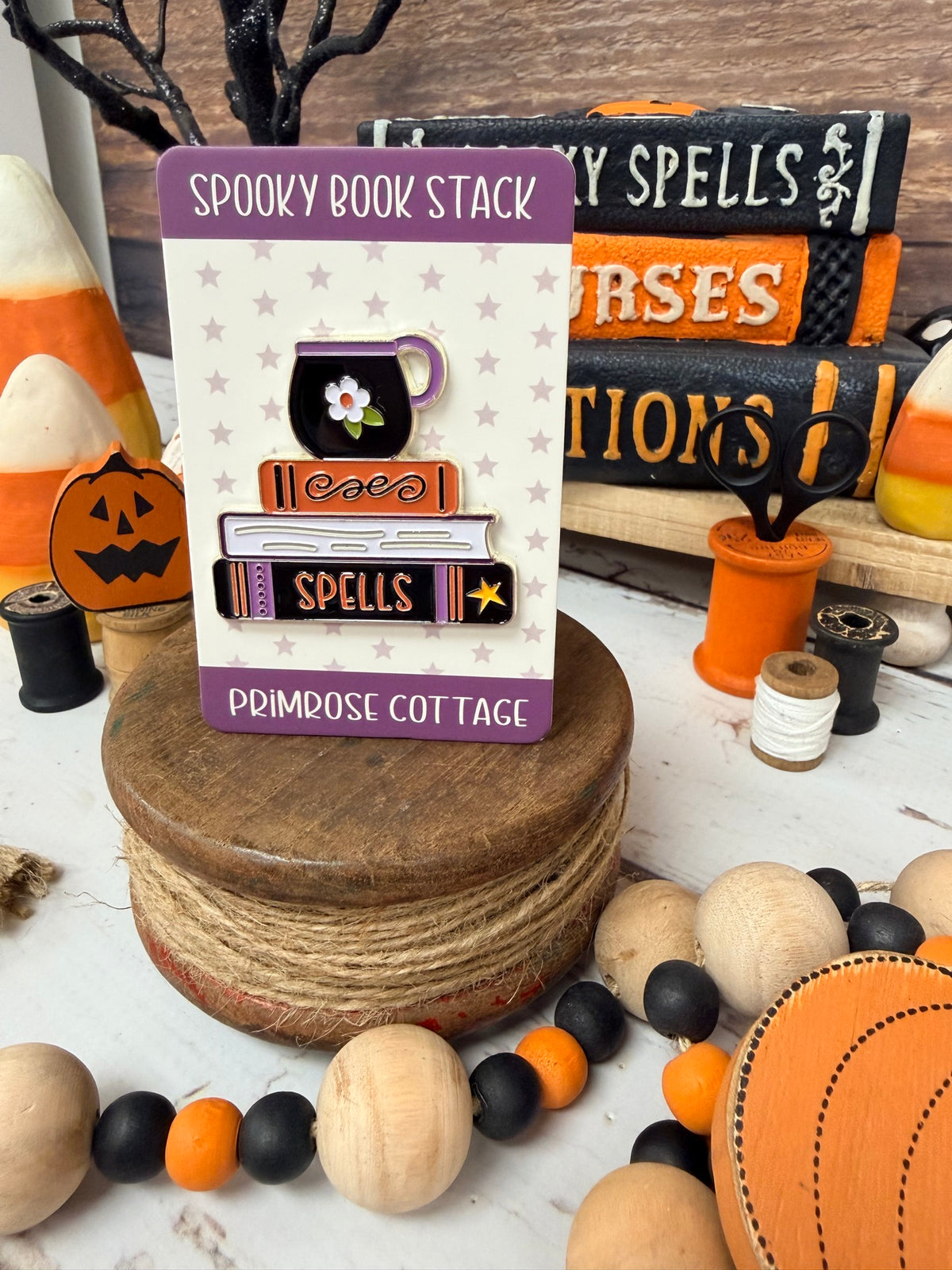 Spooky Book Stack Needle Minder by Primrose Cottage