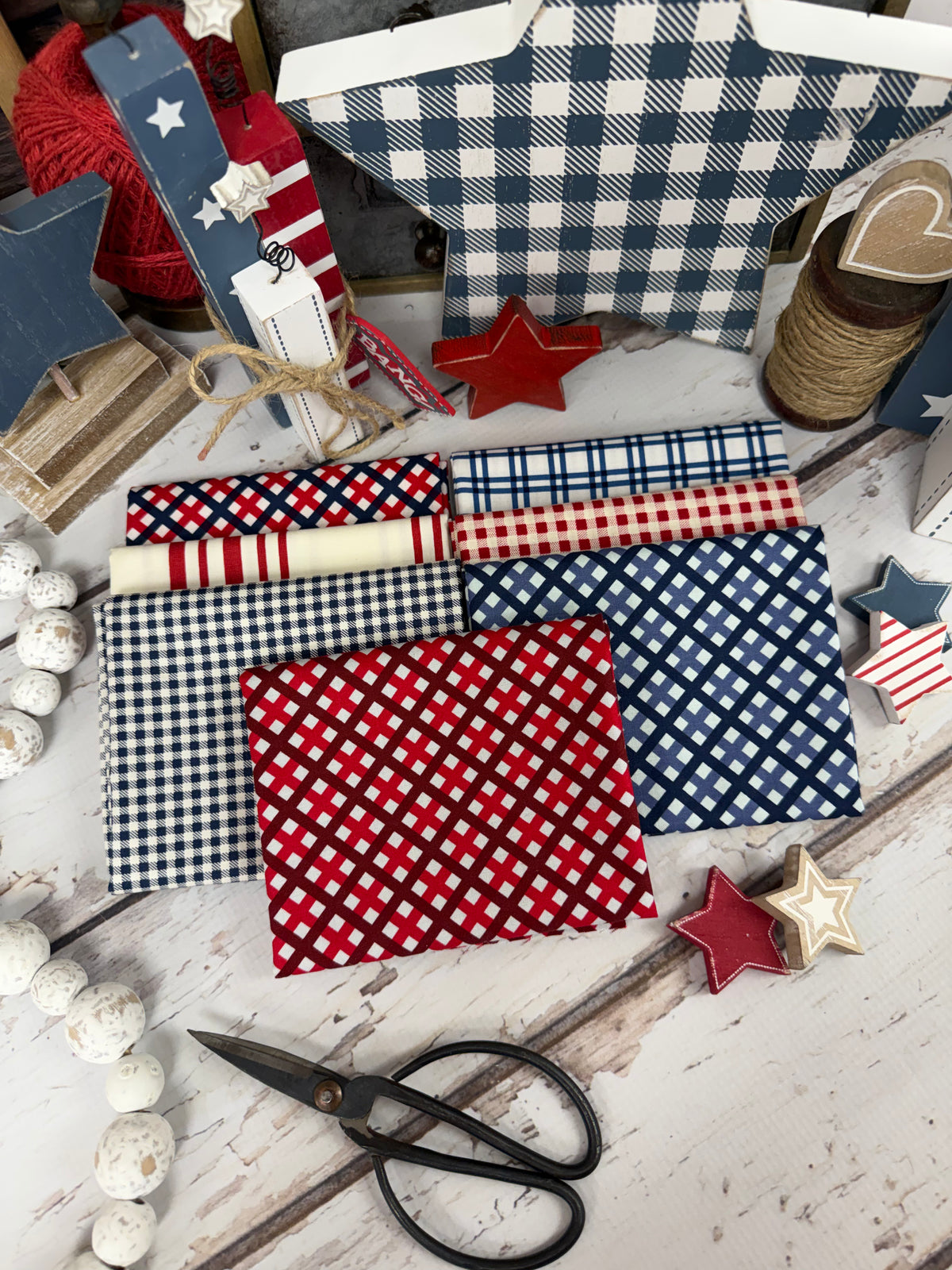 Red, White, & Plaid Bundle Curated by Primrose Cottage - 7 Piece Fat Quarter Bundle
