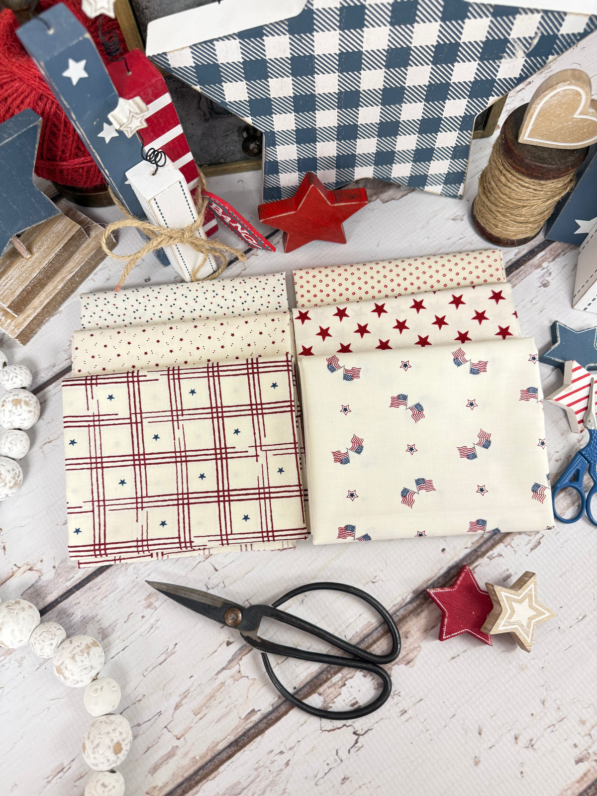 Patriotic Cream Low Volume Bundle Curated by Primrose Cottage - 6 Piece Fat Quarter Bundle