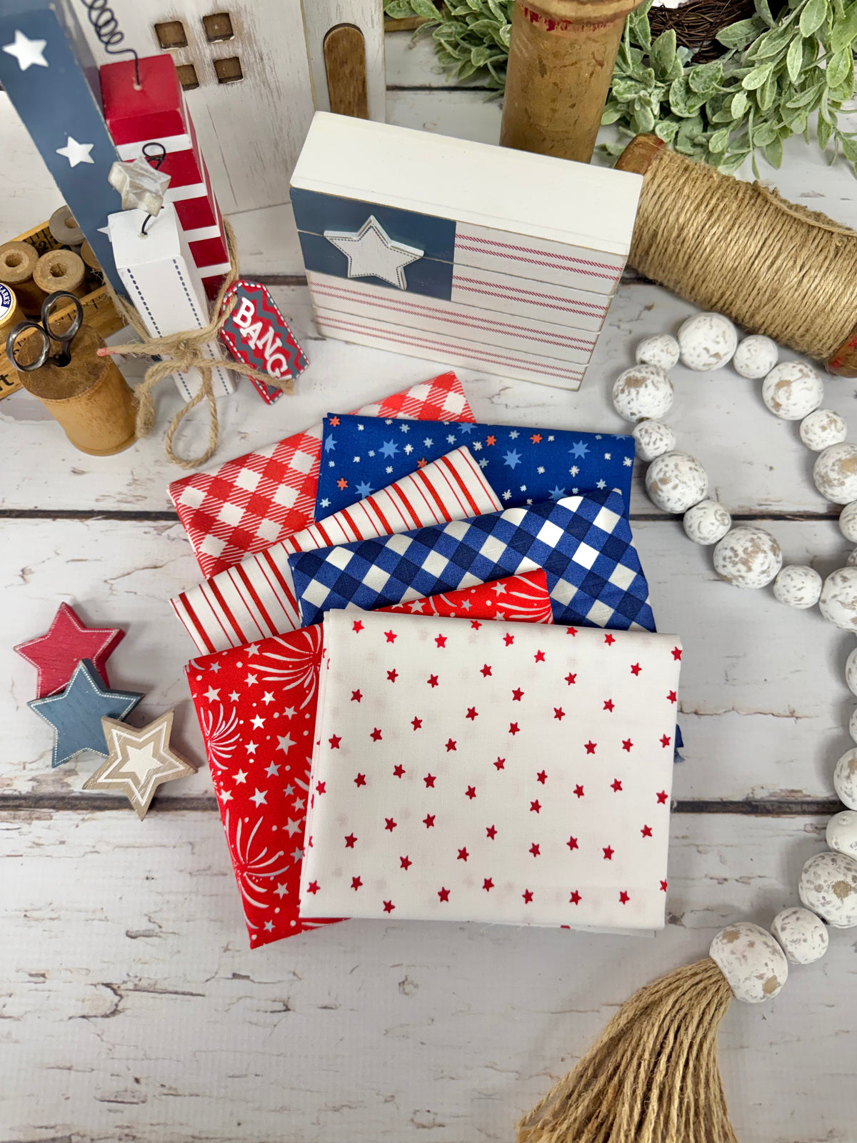 Bright Patriotic Bundle Curated by Primrose Cottage  - 6 Piece Fat Quarter Bundle