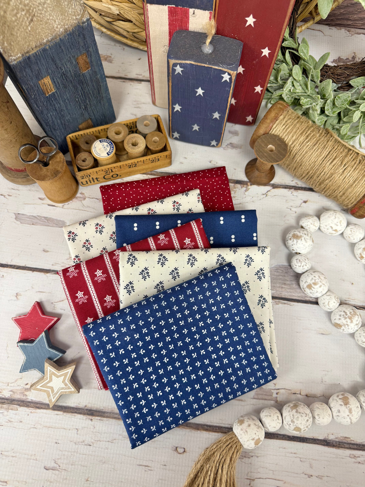 Americana Patriotic Bundle Curated by Primrose Cottage  - 6 Piece Fat Quarter Bundle