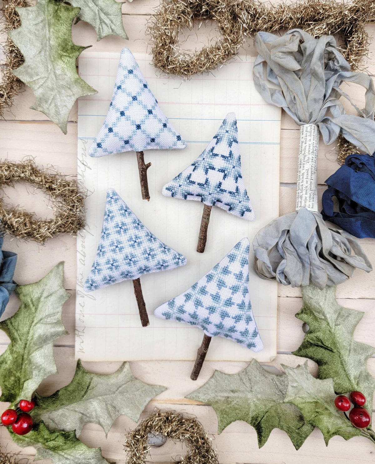 Quilted Mini Trees Cross Stitch by Hello from Liz Mathews - Paper Pattern