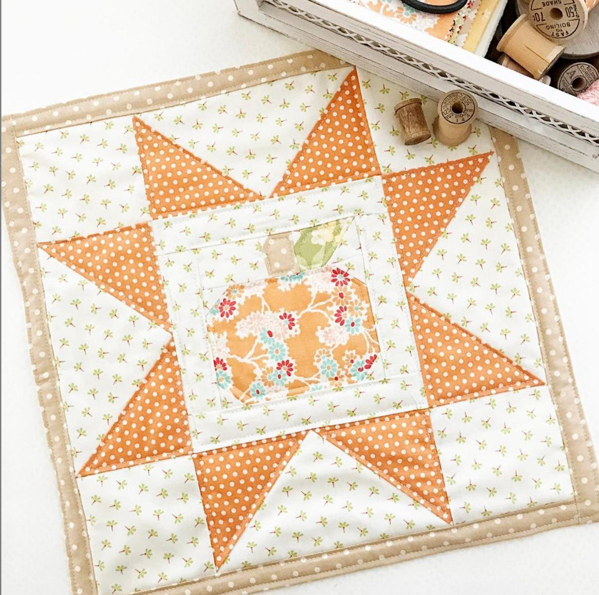 Pumpkin in a Star Block by Lindsey Weight of Primrose Cottage Quilts - Quilt PDF Pattern