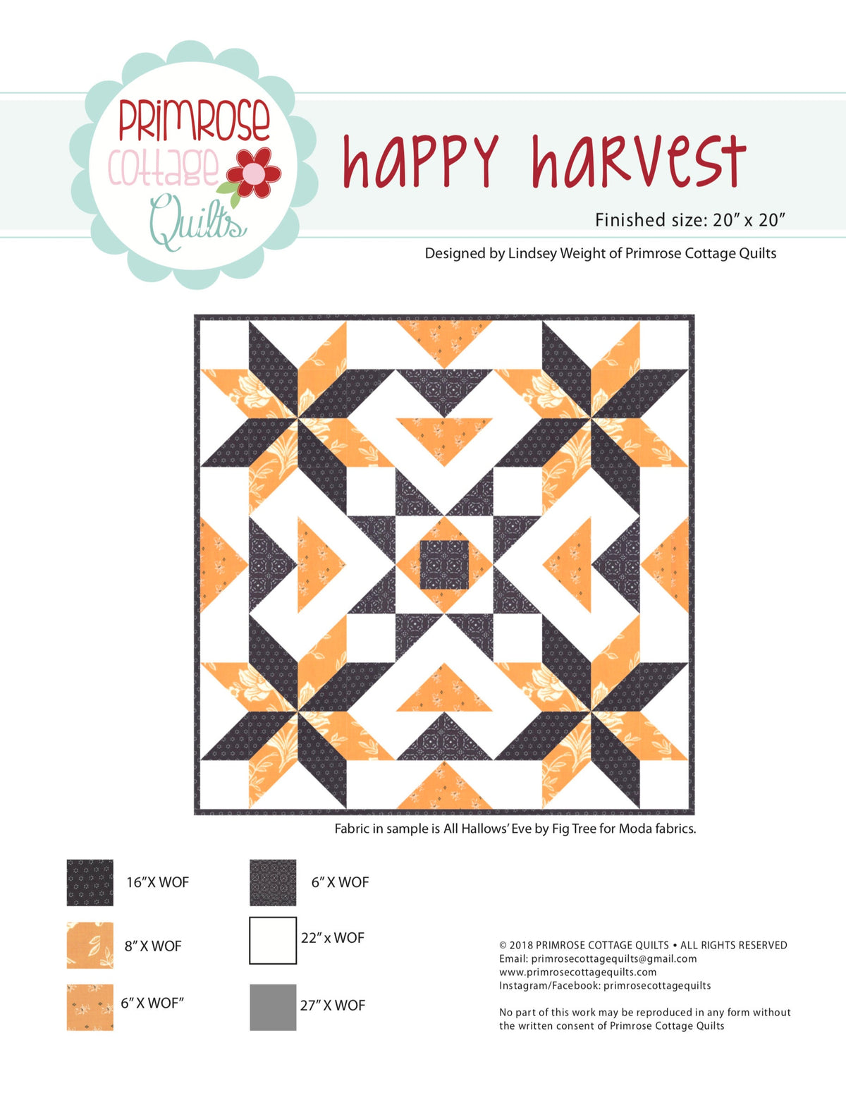 Happy Harvest by Lindsey Weight of Primrose Cottage Quilts - Table Topper PDF Pattern