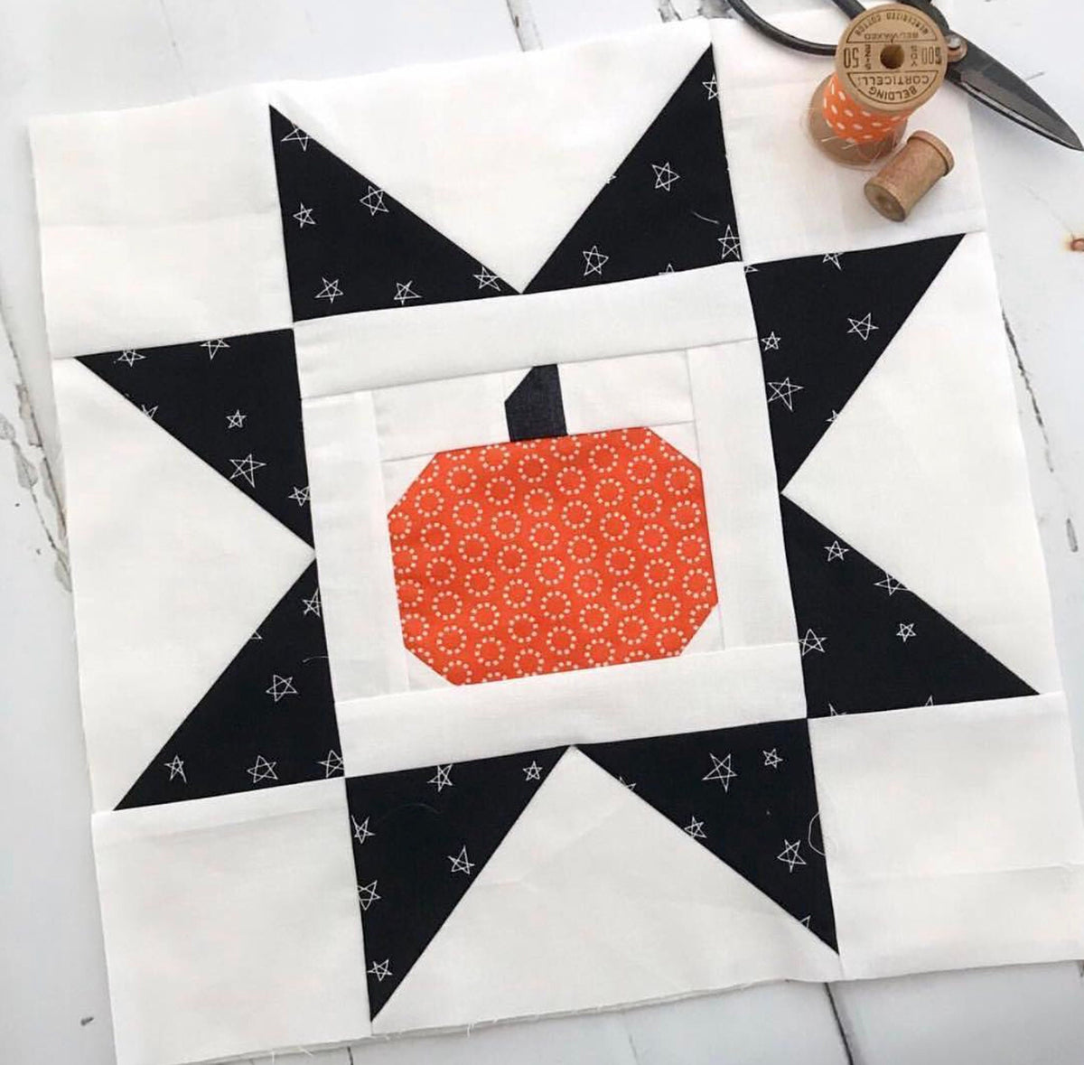 Pumpkin in a Star Block by Lindsey Weight of Primrose Cottage Quilts - Quilt PDF Pattern