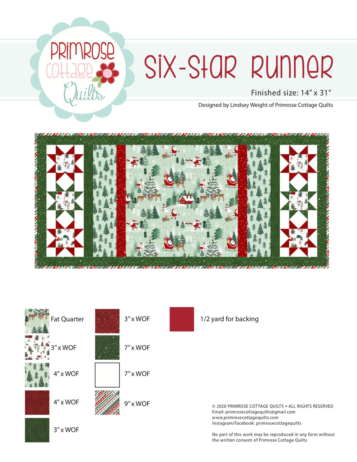 Six-Star by Lindsey Weight of Primrose Cottage Quilts - Table Runner PDF Pattern