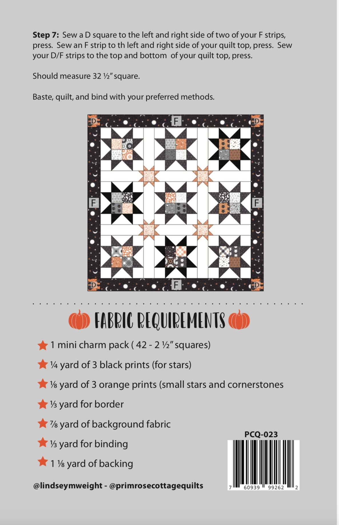 Spooktacular Stars Mini Quilt By Lindsey Weight of Primrose Cottage Quilts - PAPER Pattern PCQ-023