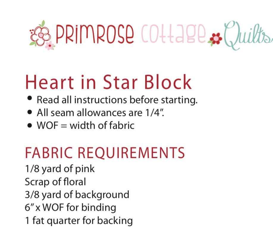 Heart in a Star by Lindsey Weight of Primrose Cottage Quilts - Quilt PDF Pattern